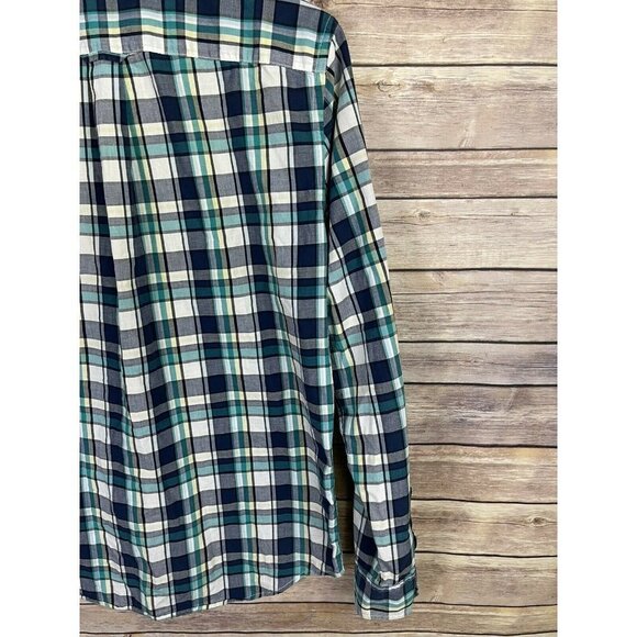 American Eagle Mens Small Athletic Fit Plaid Button Down Shirt Blue White Yellow - Picture 6 of 12